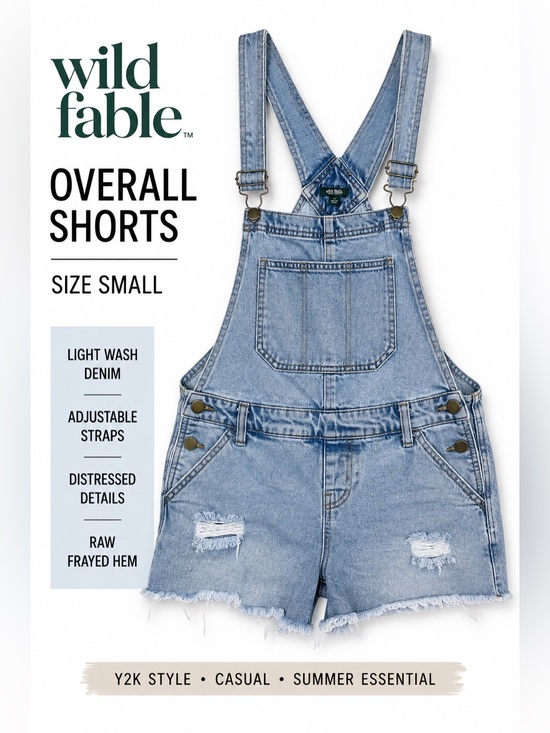 wild fable Pants - Wild Fable Denim Overall Shorts Size Small Light Wash Distressed Y2K Shortalls